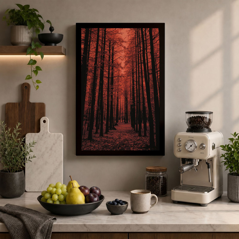 Forest Path in Amber Scandinavian - Wrapped Canvas, Black Border, 30x20 - 76.2 x 50.8 cm