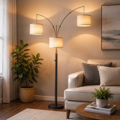 Lampe sur pied 67 po à DEL moderne noire 67 po avec 3 têtes réglables et un gradateur.