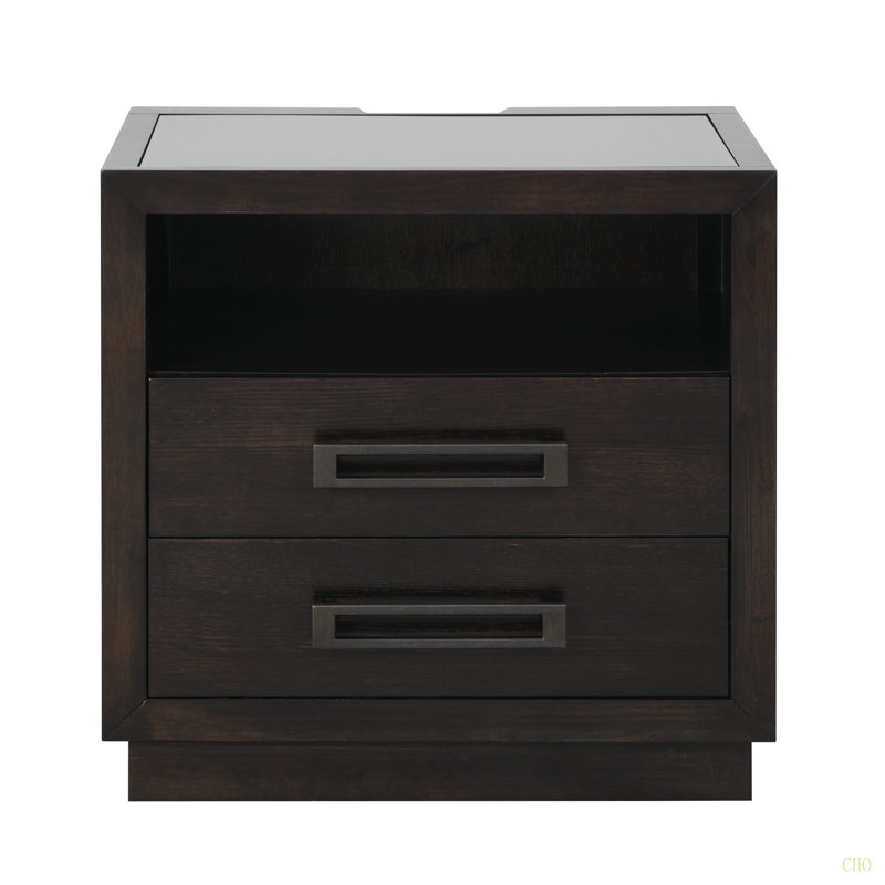 Mobilier de chambre à coucher moderne 1pc Table de chevet avec 2 tiroirs à DEL avec ports de rangement USB et prises de courant