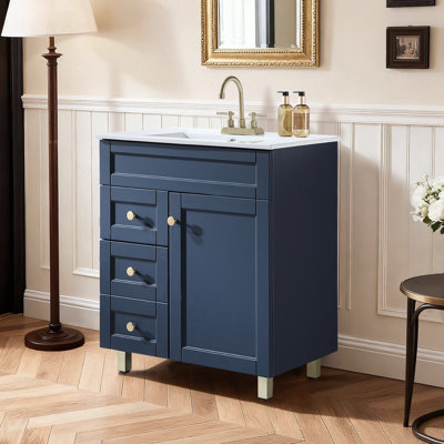 30" Modern Blue Free-Standing Single Bathroom Vanity Set