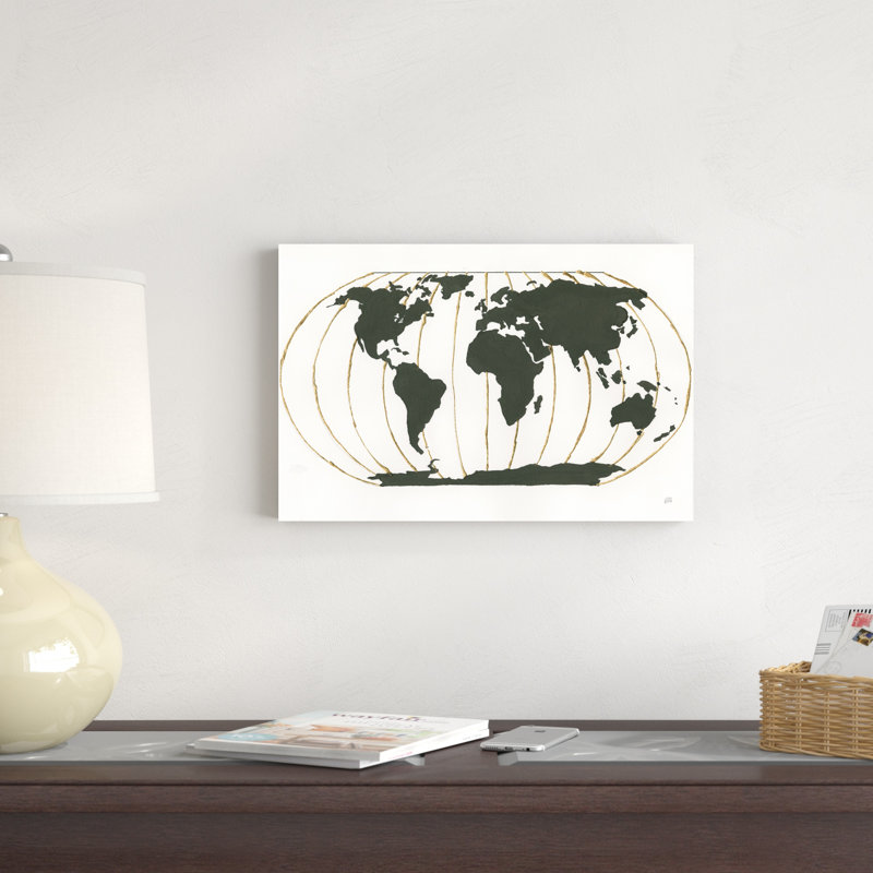" World Map Gold Lines " by Chris Paschke, 12" H x 18" W