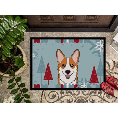 Paillasson d’extérieur antidérapant paoquin Winter Holiday Corgi