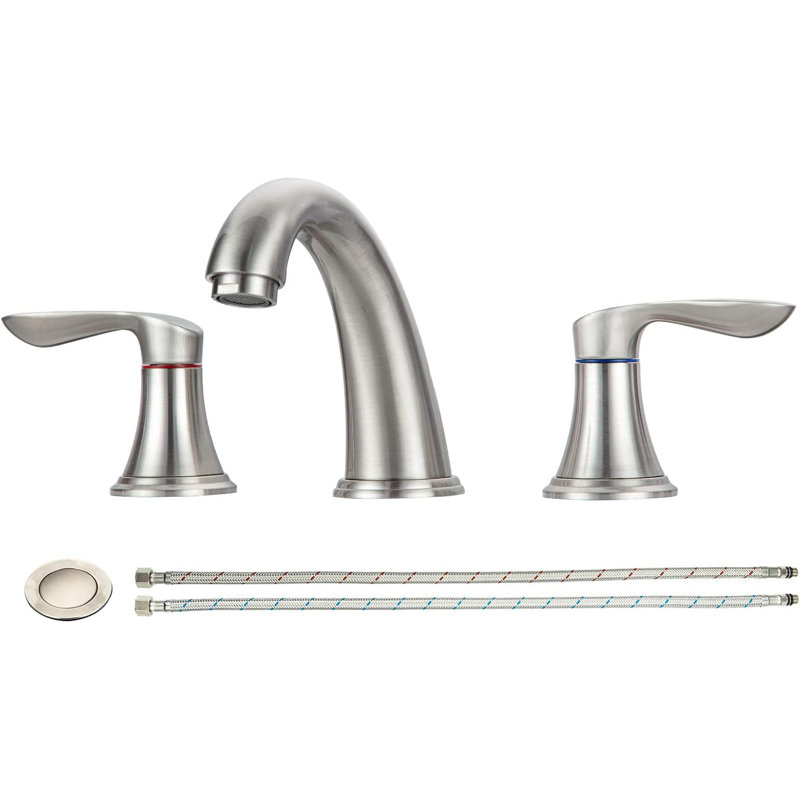 8-inch Bathroom Faucet for 3-Hole Sink with Pull-Down Drain, Brushed Nickel Lead-Free Hose and cUPC Certification, Silver