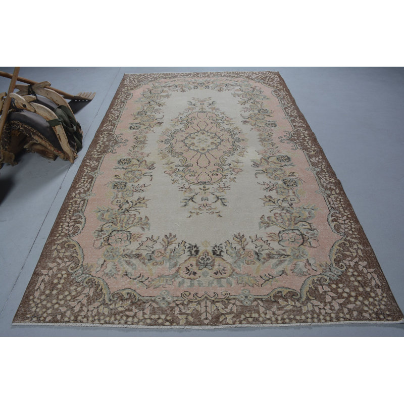 Tapis décoratifs bruns bruns, grand tapis 5,8 x 9,7 pi, tapis turc, tapis géométriques, tapis rétro, tapis en laine
