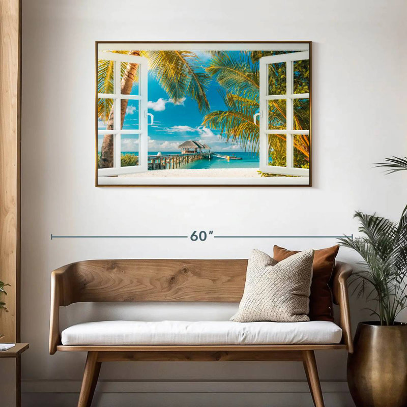 Faux scène de fenêtre, Cadre flottant doré, 43 po x 29 po