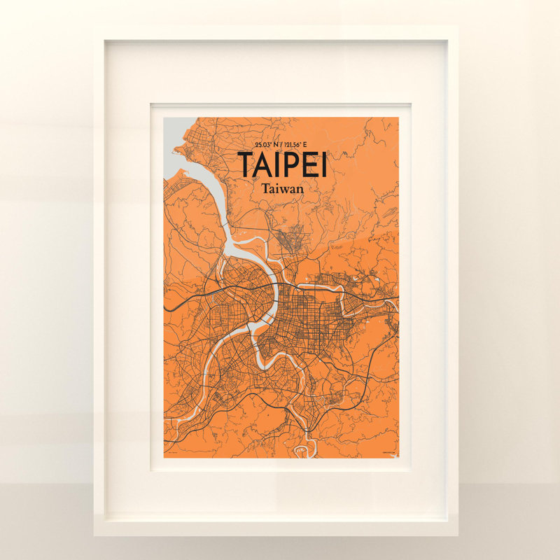 Taipei City Map in Orange 1 Piece Wall Art, 24cm H x 18cm W x 0.05cm D
