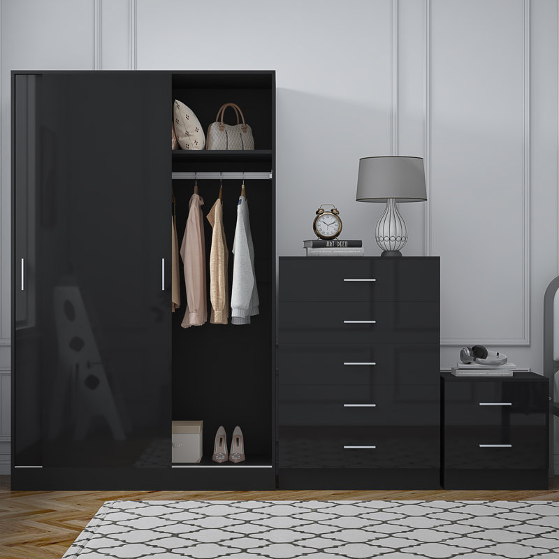 Eva Piece Bedroom Set, Black Gloss / Black Oak
