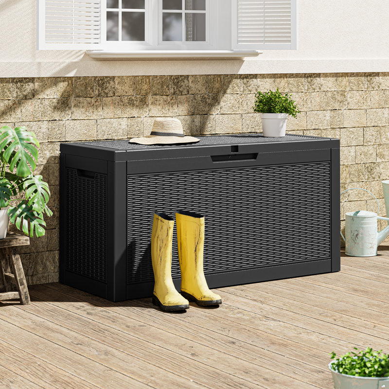 75 Gallon Outdoor Storage Box, Resin Deck Boxes Outdoor Waterproof, Black