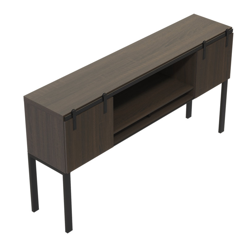Mirella Hutch with Sliding Wood Doors, Stone Gray, 38" H x 72" W x 15" D
