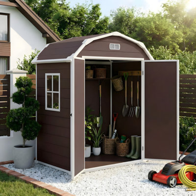 Outdoor Storage Shed 6 x 4.5 ft, Garden Resin Tool Shed with Window&Vents,Lockable Door&Ramp,Waterproof Storage Shed with Floor Suitable for Patios,Gardens, Backyards and Construction Sites