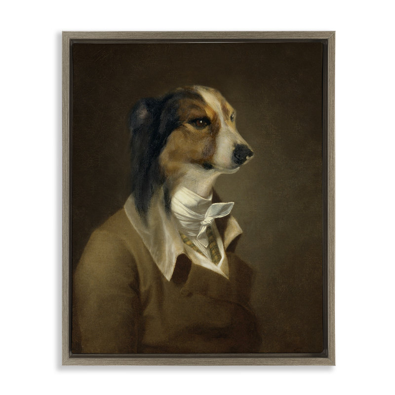 «Classic Attire Dog Portrait», art mural encadré flottant par CAD Designs, 31" H x 25" W, Cadre flottant orme Montalcino