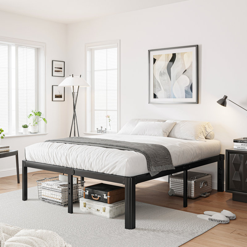 Roseann 18'' Heavy Duty Steel Platform Bed Frame with Round Corners, No Box Spring Needed, Noise Free, Queen