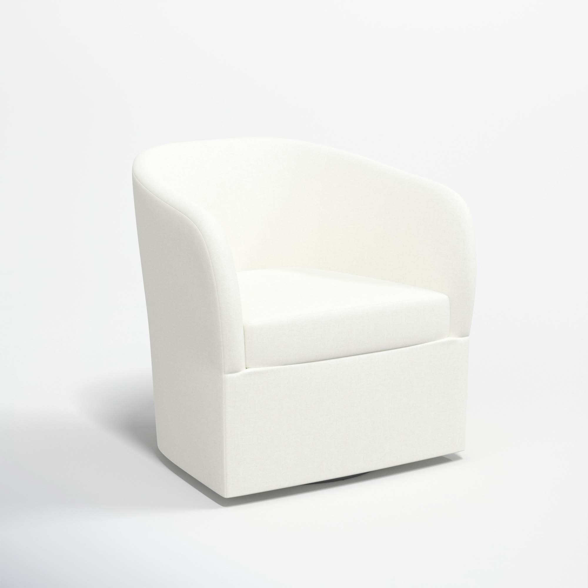 Lesia Upholstered Swivel Barrel Chair, Zuma White Textured Linen