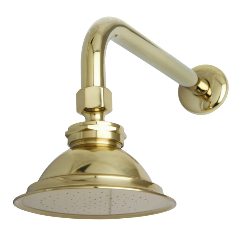 Kingston Brass Victorian 4-13/16-Inch Round Raindrop Brass Shower Head with 12-Inch Shower Arm Combo, Polished Brass