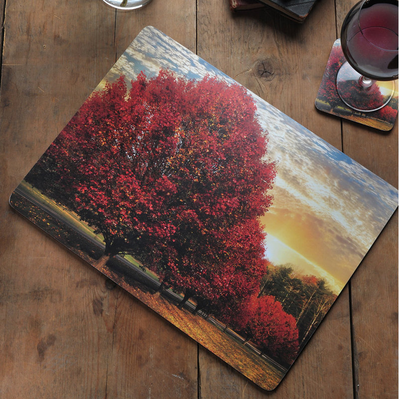 Crimson Trees Fall Cork-Backed Hardboard Placemats Set of 4