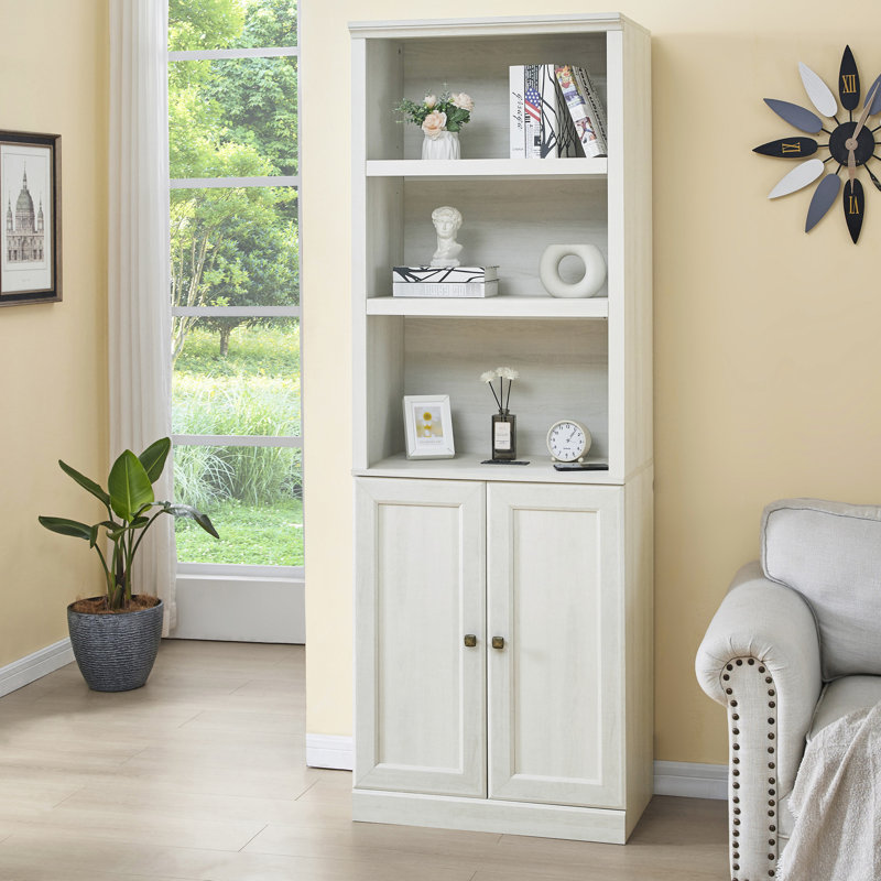 Bibliothèque Port avec 1 porte et 3 tablettes ouvertes en blanc rustique pour le bureau d'organisation de chambre à coucher