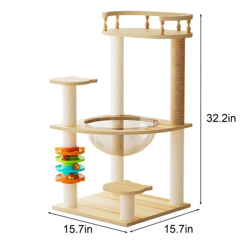 Tour pour arbre à chat 32,2 po pour l'intérieur, mettant en vedette des poteaux à gratter couverts, un perchoir supérieur, de l'acrylique et des rassemblements amusants remplis d'amusement équipés de jouets aimants