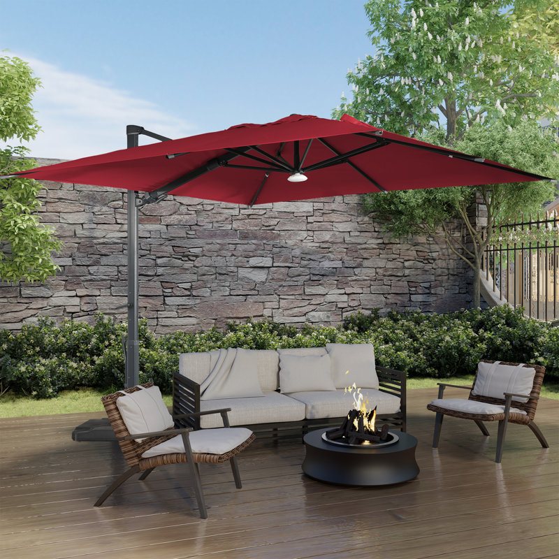 Parasol rectangulaire en porte-à-faux avec leviers à manivelle 118,11 po x 118,11 po Sokul inclus, Brun clair