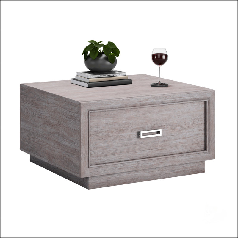 Table basse élégante gris moyen avec tiroir spacieux et tablette ouverte pour les espaces de vie modernes