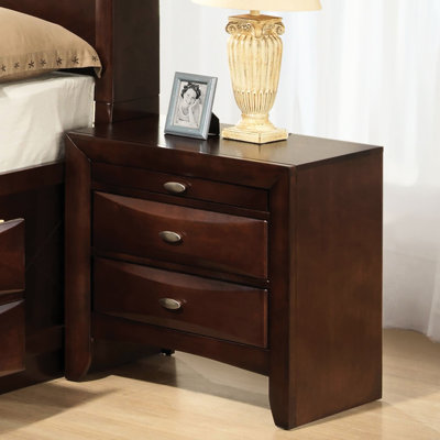 Table de chevet contemporaine couleur cerise avec 2 tiroirs, bois massif et bois d'ingénierie, poignées ovales en nickel, tiroir doublé de feutre, plateau coulissant, table décorative pour chambre à coucher, autre