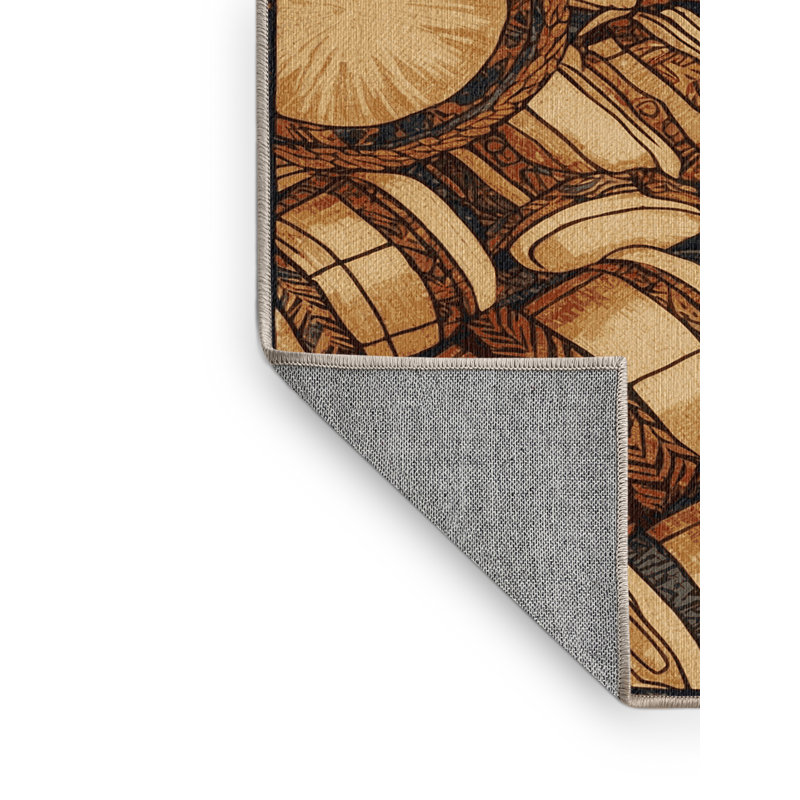 Washable Hawaiian Drums Hawaiian Area Rug, Square 5'