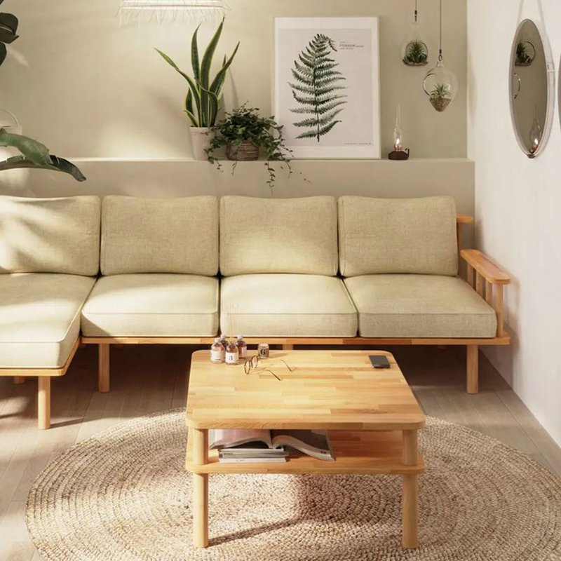 Grande table basse carrée moderne en bois massif avec tablette de rangement Manhattan - Élégante et pratique