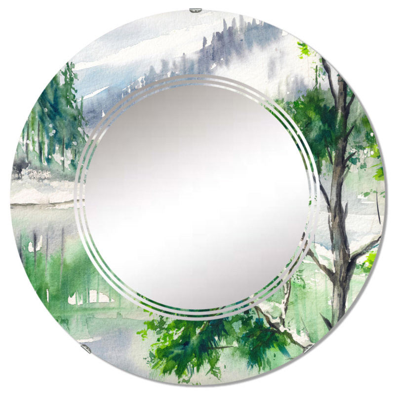 Lake Watercolors Painted - Miroir mural rond, 32 po x 32 po