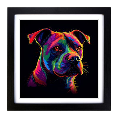 Staffordshire Bull Terrier Neon Art No.1 - Single Picture Frame Print on Wood