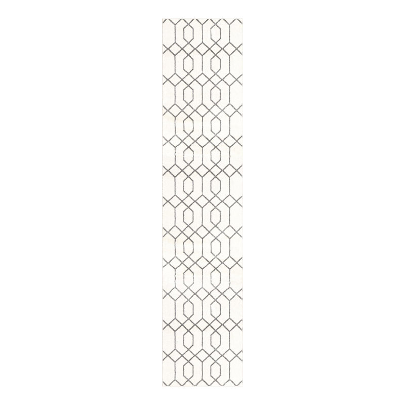 Glam Geometric White Silver Area Rug, Runner 2'7" x 12'
