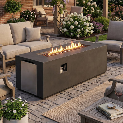 Jaxenor 70 Inch Outdoor Propane Fire Pit Table for Outside Patio, Concrete Fire Pit Table, Rectangle Gas Fire Pit for Garden, Pool, Backyard, 60,000 BTU, Free Lava Rocks, Dark Gray