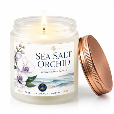 Bougie en pot de cire de soya parfumée au sel de mer et à l'orchidée, idéale pour offrir