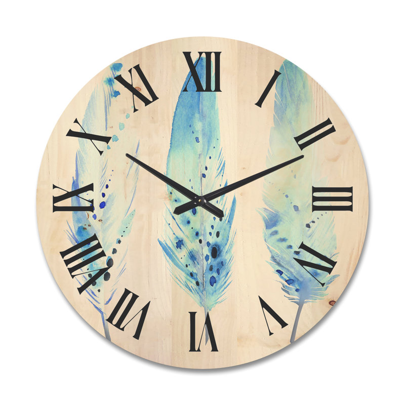 Horloge murale Blue Boho Feathers II - Lake House, Grand