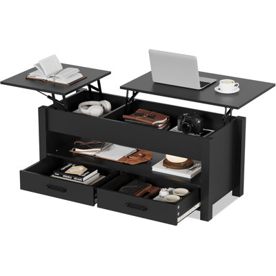47.2" Lift Top Coffee Table with Storage, Wooden Lift Tabletop, 2 Drawers & Hidden Compartment, Sturdy Metal Lifting System, Multifunctional Table for Living Room & Home Office