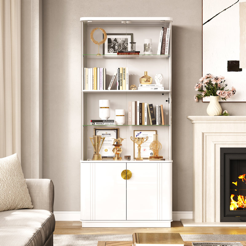 Vitrine 71 po avec lumières RVB et armoire de rangement verrouillable à 6 niveaux, Blanc