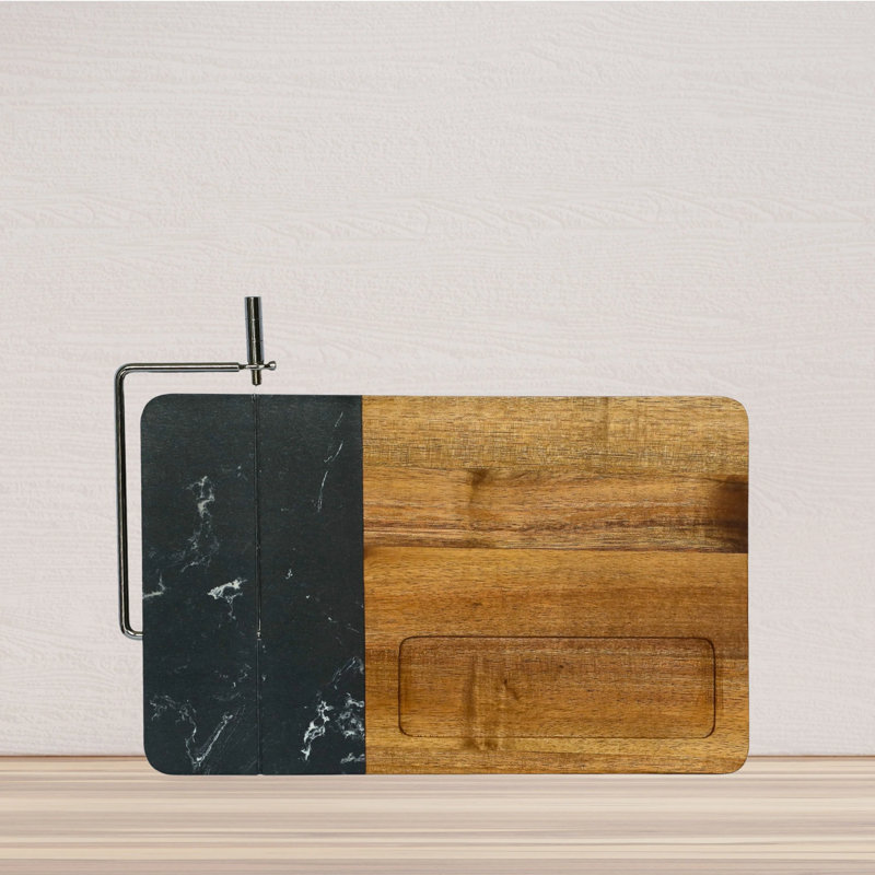 Marble and Acacia Wood Board with Slicer, Black