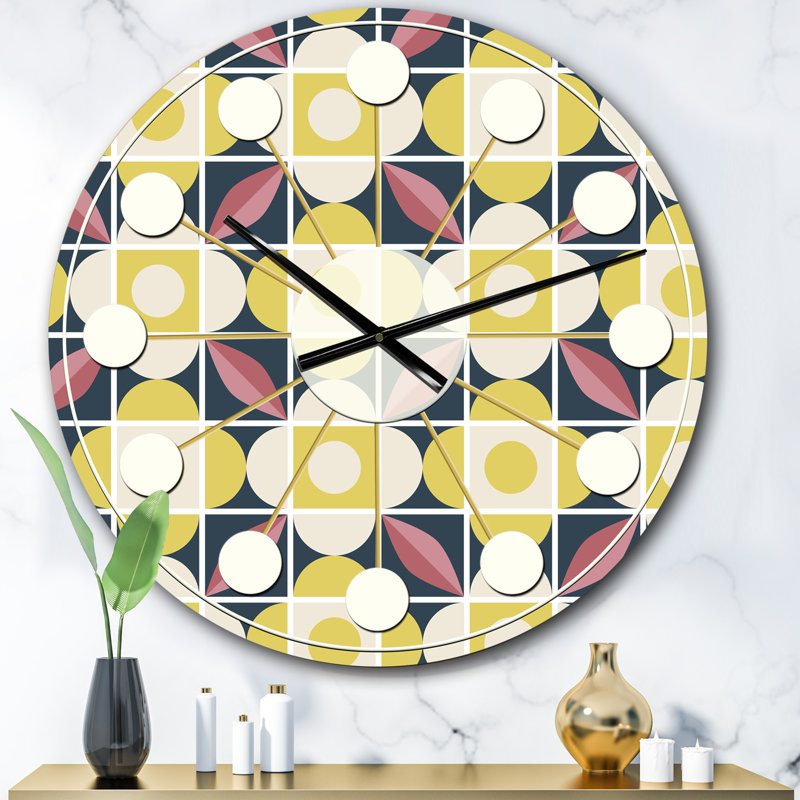 motif rétro de style mosaïque - horloge murale moderne Mid-Century, Surdimensionné