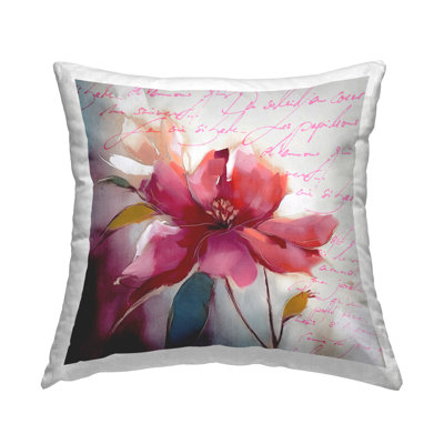 Pink Flower & Cursive Printed Throw Pillow Design By Andrea Haase