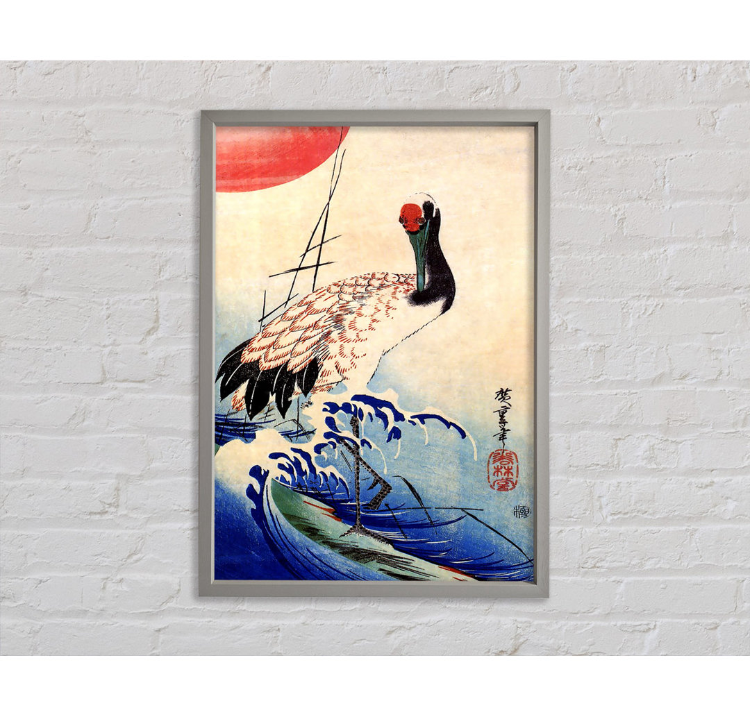 Hiroshige Kranich und aufgehende Sonne Gerahmter Druck