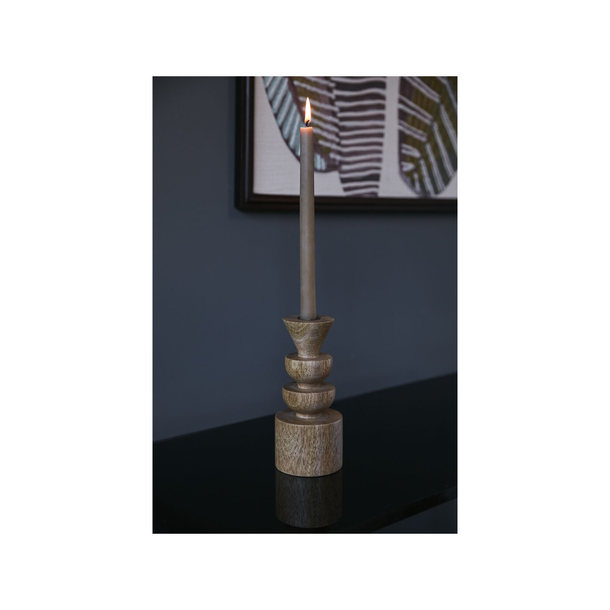 Daila 7.75" Wood Tabletop Candlestick, 7.75" H x 3.5" W x 3.5" D