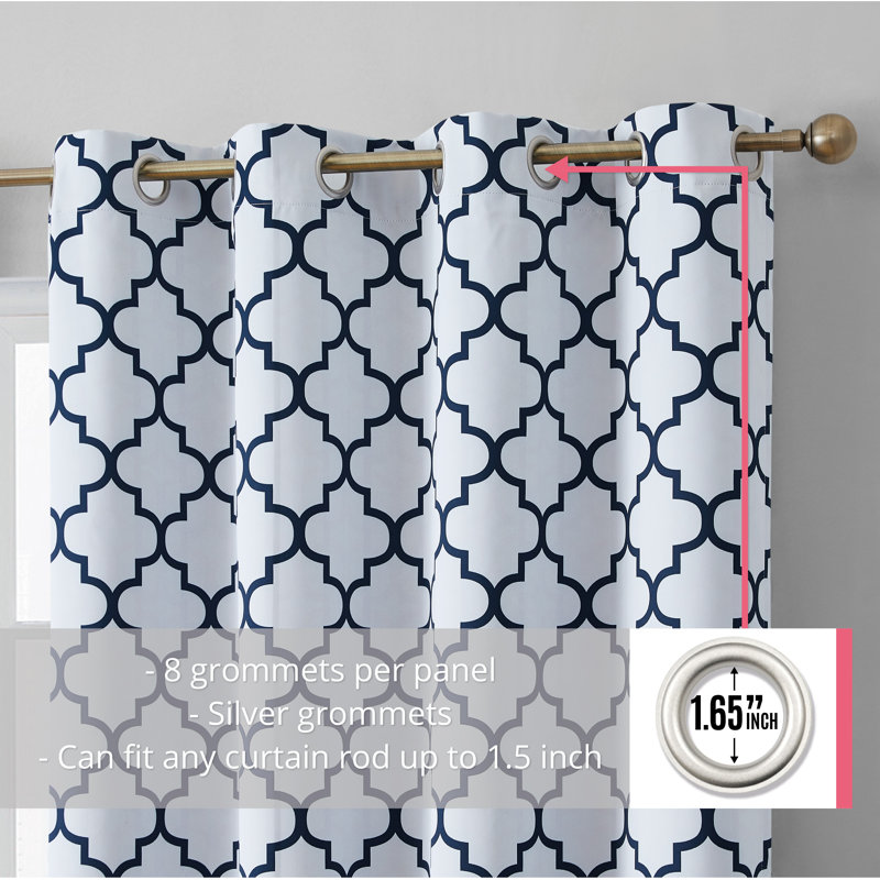 Alexuis Blackout Curtain Pair, Platinum White/Navy Blue, 52" W x 54" L