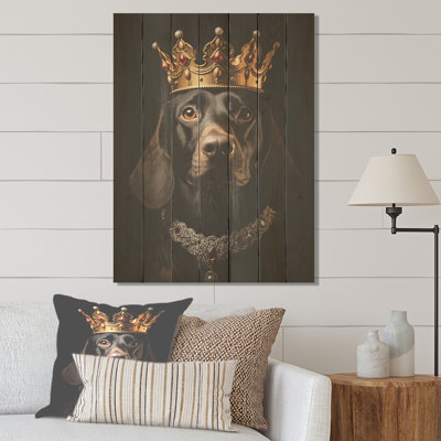 «Crowned Royal Dachshund Dog King - Chien sur bois»