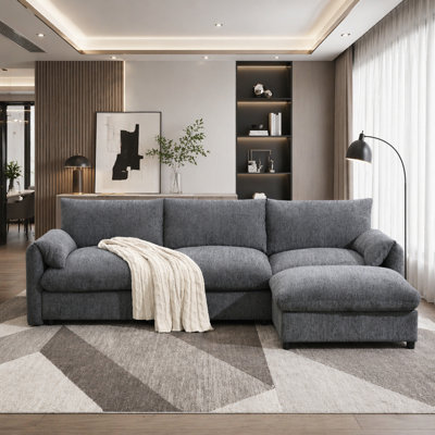 96.5" L-Shaped Sectional Sofa with Storage Ottoman, USB & Type-C Charging Ports, Adjustable Phone Holder, Chenille Couch with Storage Pockets