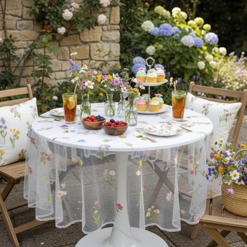 Chemin de table Wildflower Lace - Blanc - Tulle brodé