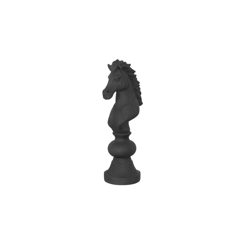 Small Cast Stone Knight Chess Sculpture, Black
