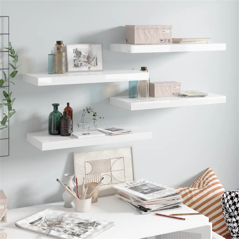 Arsis 4 Piece Metal Floating Shelf, High Gloss White, 3.8cm H x 23.5cm W x 120cm D