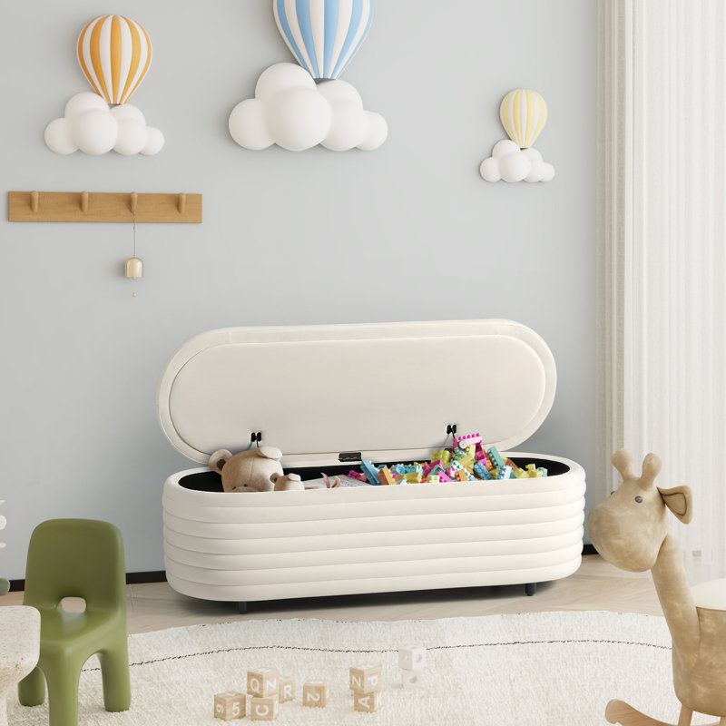 Farrah Upholstered Storage Bench, Ivory, 18.1" H x 54" W x 19" D