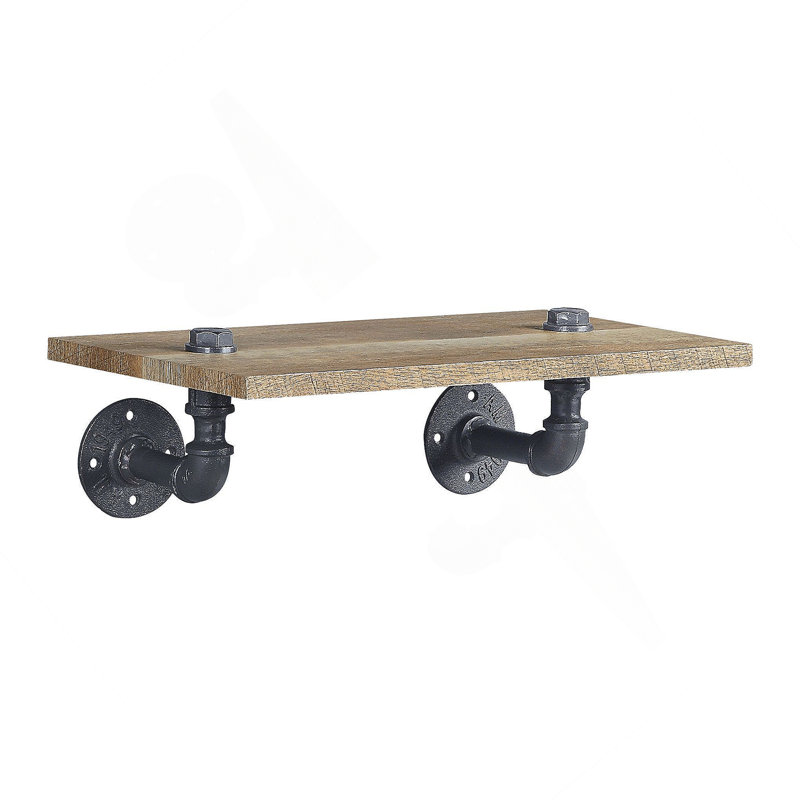 Brantley Oak & Sandy Black Finish Wall Rack, Industrial Style With Metal Frame And Durable MDF Shelves For Modern Decor.