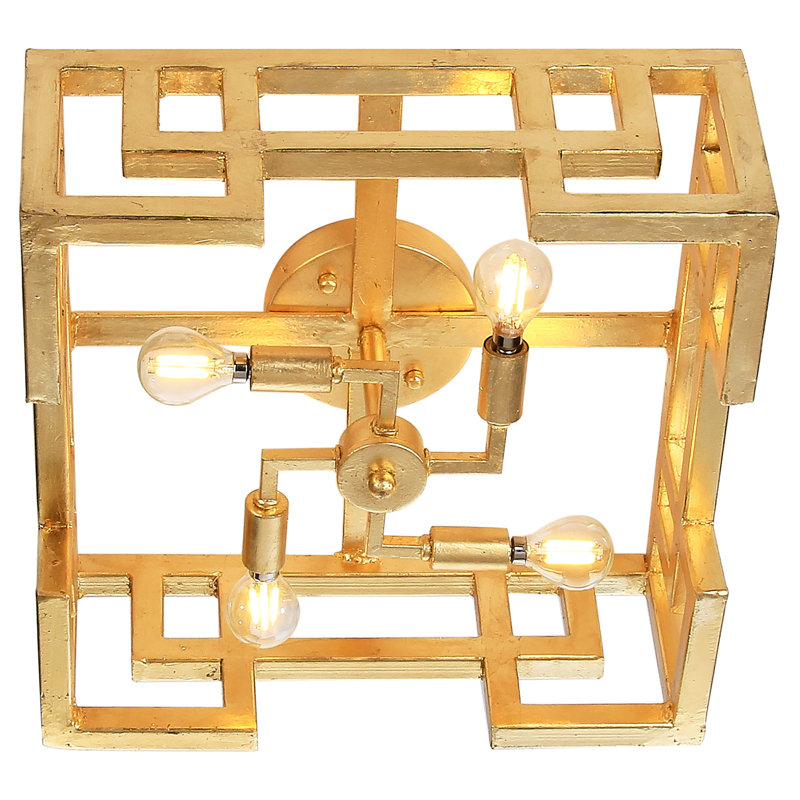 Plafonnier encastré carré / rectangulaire à 4 lumières de 16 po Athens, Feuille d’or, H 7,5 po x l 16 po x P 16 po