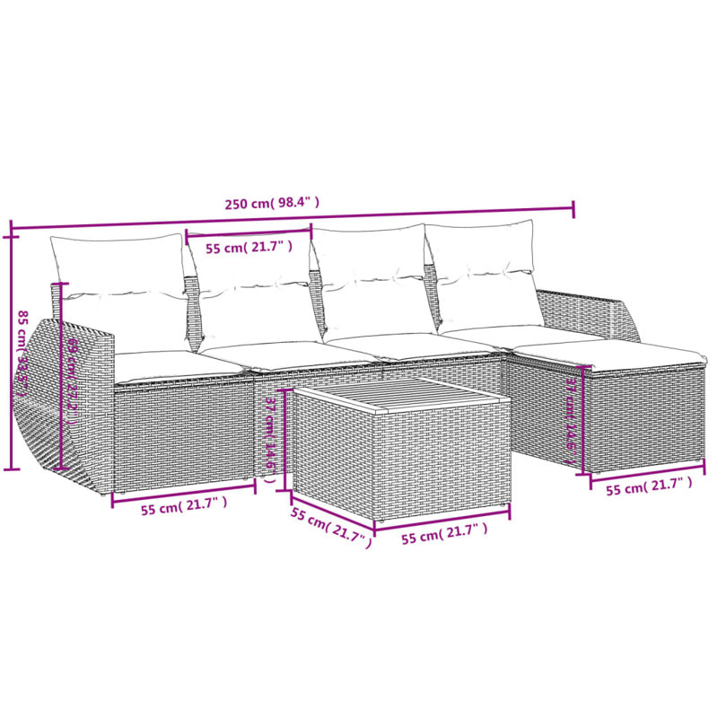 Ensemble de canapé de jardin modulaire en rotin PE gris 6 pièces Vidaxl