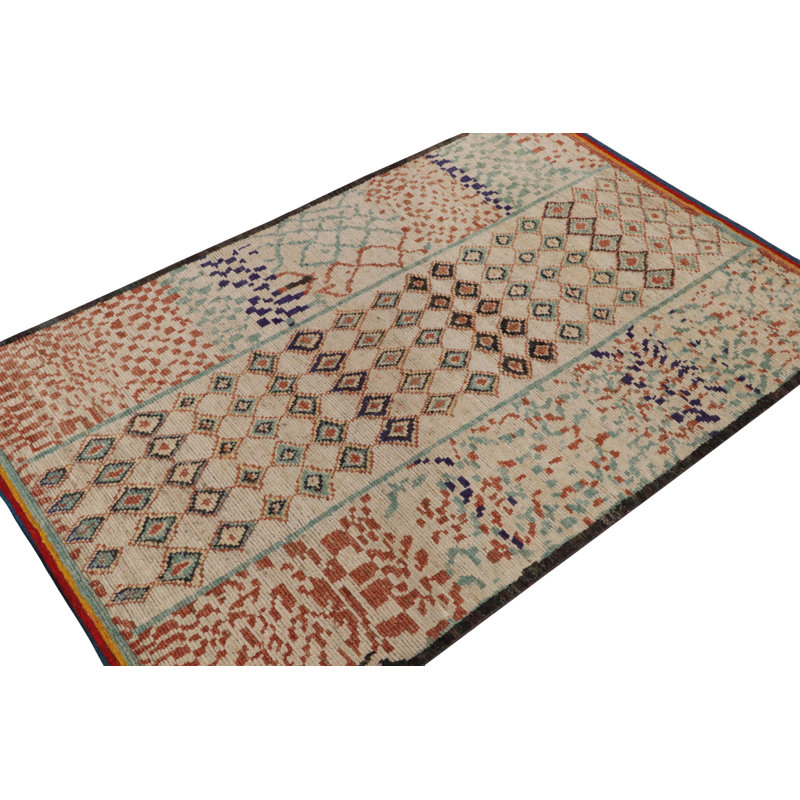 Moroccan Hand Knotted Geometric Area Rug, Rectangle 6' x 9'